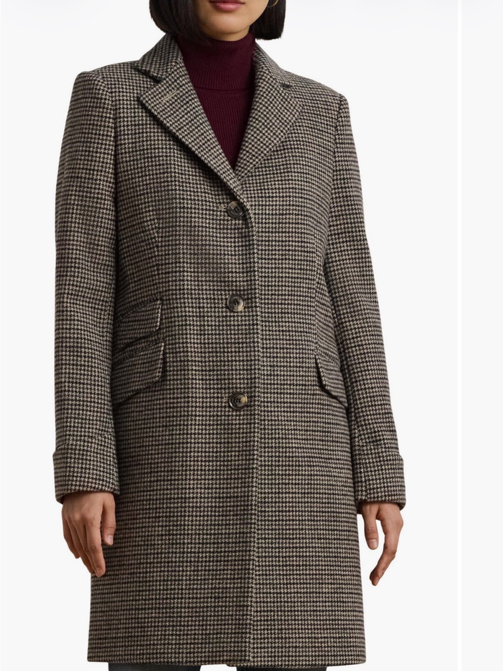 Ralph Lauren Houndstooth Wool Blend Reefer Coat